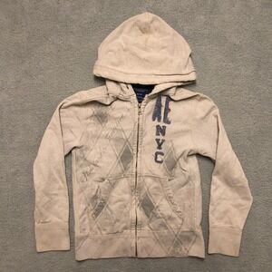 American Eagle Outfitters Mens Vintage Fit Zip Up Hoodie Argyle Beige Size M
